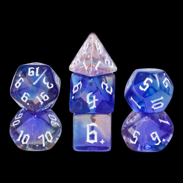 Glimmer Night 7pc Dice Set inked in White